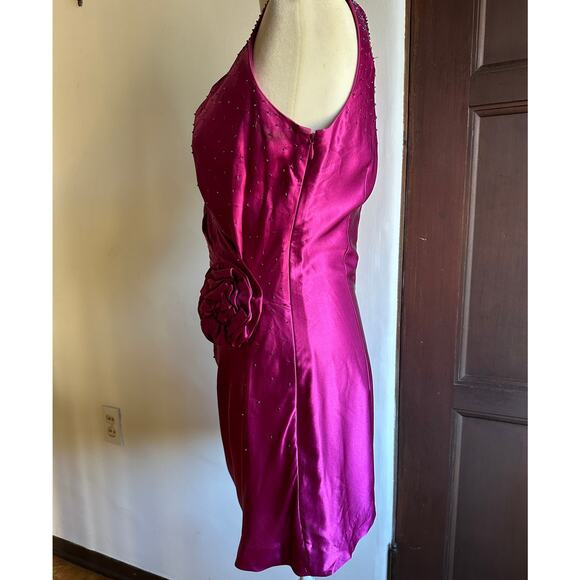 WHISTLES UK | Y2K Vintage Silk Fuschia Beaded V-neck Mini Dress | US Size 4 - Picture 4 of 7